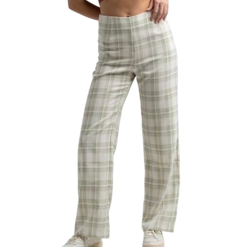 Green Plaid Straight Leg Pants Women's Small Minimalist Academia Coastal Cottage